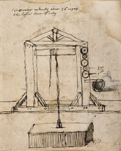 Schemat muru podnoszącego koło pasowe (pióro i atrament na papierze) autorstwa Inigo Jones