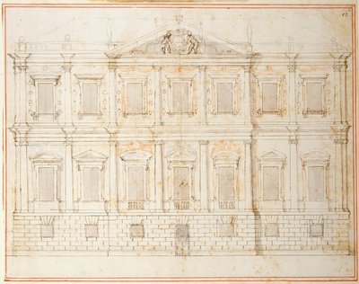 Elewacja przedostatniego projektu Domu Bankietowego, Whitehall, ok. 1619 (pióro i atrament na papierze) autorstwa Inigo Jones