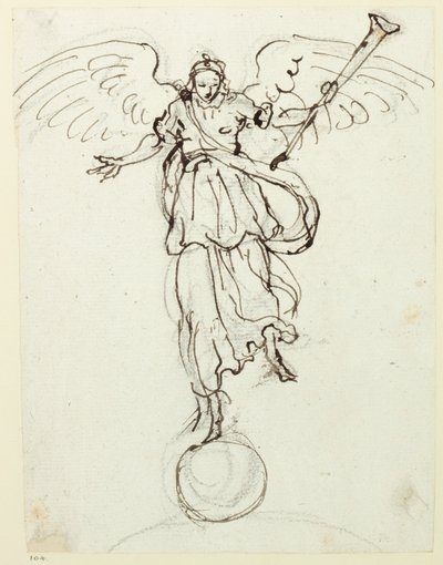 Sława, szkic wstępny, ok. 1631 (pióro i atrament na papierze) autorstwa Inigo Jones