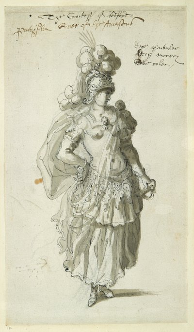 Penthesilea, c.1609 (pióro i atrament na papierze) autorstwa Inigo Jones