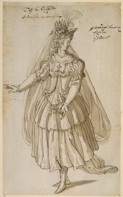 Królowa Artemizja, ok. 1609 (pióro i atrament na papierze) autorstwa Inigo Jones