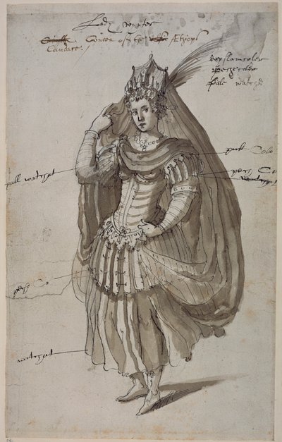 Królowa Candace, c.1609 (pióro i atrament na papierze) autorstwa Inigo Jones