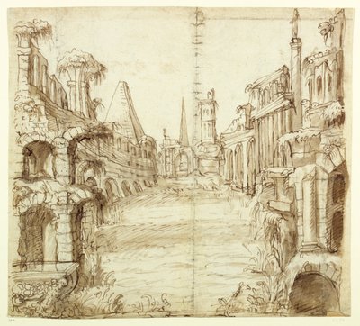 Upadły dom rycerski, ok. 1610 (pióro i atrament na papierze) autorstwa Inigo Jones