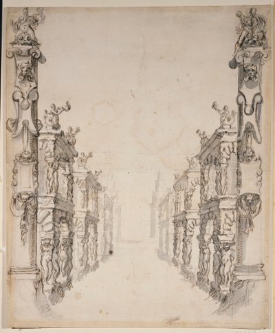 Dom Oceanusa (pióro i atrament na papierze) autorstwa Inigo Jones
