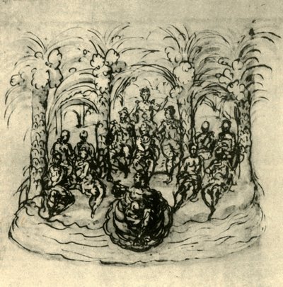„Rydwan morski z królową i maskami”, ok. 1635, 1942 r. autorstwa Inigo Jones