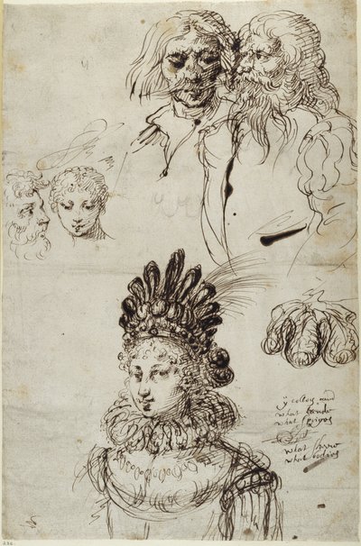 Świątynia Miłości, Głowa Indamory i Szkice Głów autorstwa Inigo Jones