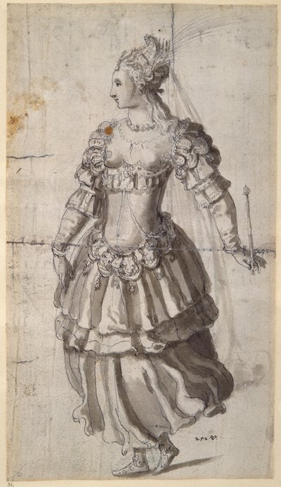 Niezidentyfikowana królowa (pióro i atrament na papierze) autorstwa Inigo Jones