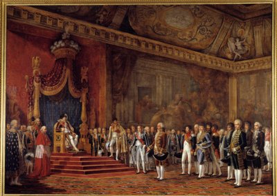 Delegacja Senatu Rzymskiego składająca hołd cesarzowi Napoleonowi I w Sali Tronowej Pałacu Tuileries, 16 listopada autorstwa Innocent Louis Goubaud