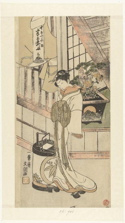 Kurtyzana Handayu z domu Naka-omi autorstwa Ippitsusai Bunchō