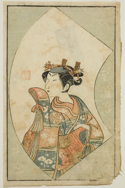 Aktor Arashi Hinaji, z "Księgi obrazkowej fanów sceny (Ehon butai ogi)" autorstwa Ippitsusai Bunchō