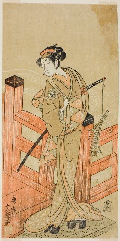 Aktor Nakamura Matsue I jako Tsuchiya Umegawa przebrany za żeńską zapaśniczkę sumo Oyodo (?) w sztuce Naniwa no Onna-zumo (?), wystawionej w Teatrze Nakamura (?) w szóstym miesiącu 1770 (?) autorstwa Ippitsusai Bunchō
