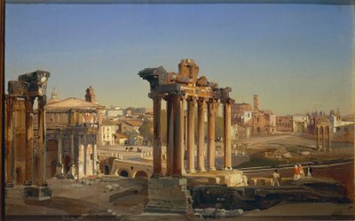 Włochy, Rzym, Widok Forum Romanum ze Świątynią Saturna, Ippolito Caffi autorstwa Ippolito Caffi