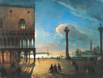Piazzetta San Marco w świetle księżyca, Wenecja, Ippolito Caffi (1809-1866), olej na płótnie, 52x70 cm autorstwa Ippolito Caffi