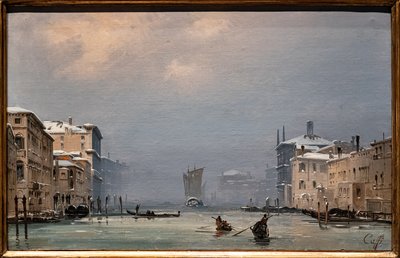 Śnieg i mgła na Canale Grande autorstwa Ippolito Caffi
