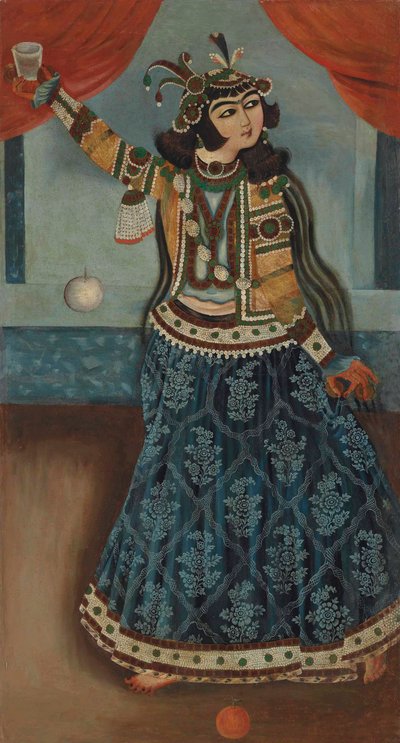 Tancerka w niebieskiej sukience (olej na płótnie) autorstwa Iranian School