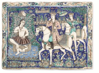 Duża formowana i glazurowana płytka Qajar, Qajar Iran autorstwa Iranian School