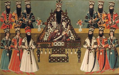 Fath „Ali Shah i jego najbliżsi dworzanie, c.1815 autorstwa Iranian School