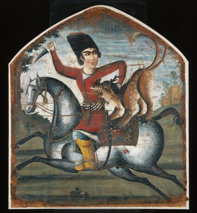 Łowca na koniu zaatakowany przez mityczną bestię, połowa XVIII wieku (zob. 200943) autorstwa Iranian School