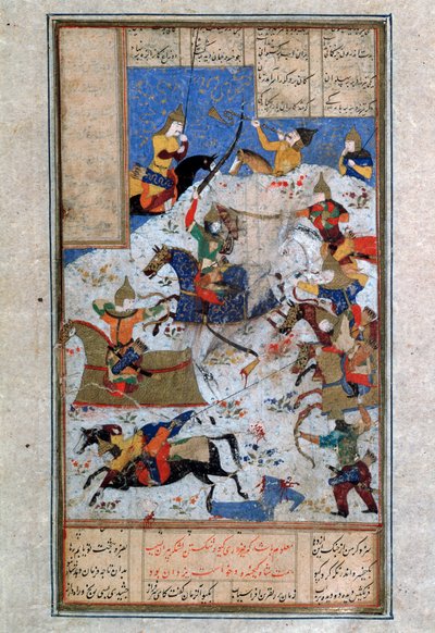 Bitwa między Irańczykami a Turańczykami, XVI wiek. autorstwa Iranian master.