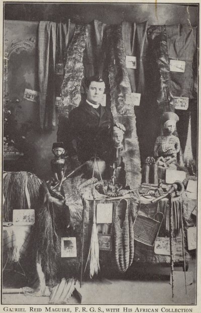 Gabriel Reid Maguire, irlandzki odkrywca, z jego afrykańską kolekcją autorstwa Irish Photographer