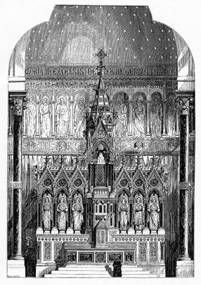 Ołtarz główny św. Alfonsa Liguori, Limerick, Irlandia, ilustracja z "The Builder", 1865 r. autorstwa Irish School
