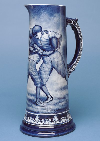 Duży dzbanek Belleek ze sceną rugby (ceramiczny) autorstwa Irish School