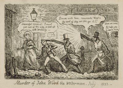 Zabójstwo wodnika Johna Wooda, lipiec 1833 r. (rycina) autorstwa Isaac (after) Cruikshank