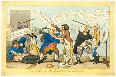 Bitwa fryzjerów i chirurgów autorstwa Isaac Cruikshank