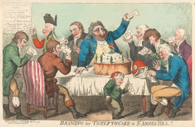 Zeichnung für den Zwölften-Kuchen in St. Annes Hill autorstwa Isaac Cruikshank