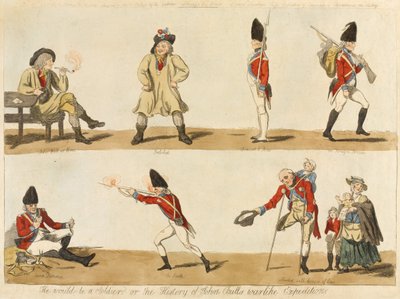Byłby Żołnierzem? lub Historia wyprawy wojennej Johna Bullsa, 1793 (kolorowa akwaforta) autorstwa Isaac Cruikshank