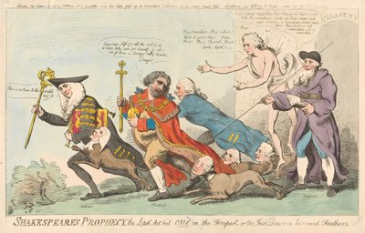 Proroctwo Szekspira, ostatni akt kogoś w Burzy, czyli kawki w pożyczonych piórach (z: Caricature, t. 3) autorstwa Isaac Cruikshank