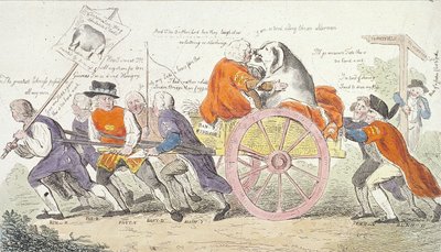 „Podróż wieprza korporacji do Smithfield w stile lub radnych przemienionych w ludzi z pokazów świń, 1790 autorstwa Isaac Cruikshank