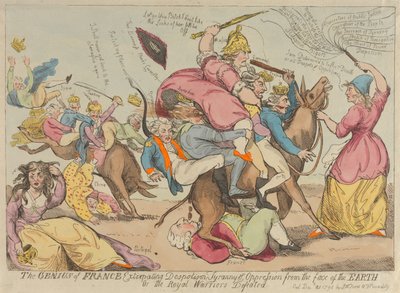 Der Genius Frankreichs, der Despotismus, Tyrannei und Unterdrückung von der Erde vertreibt autorstwa Isaac Cruikshank