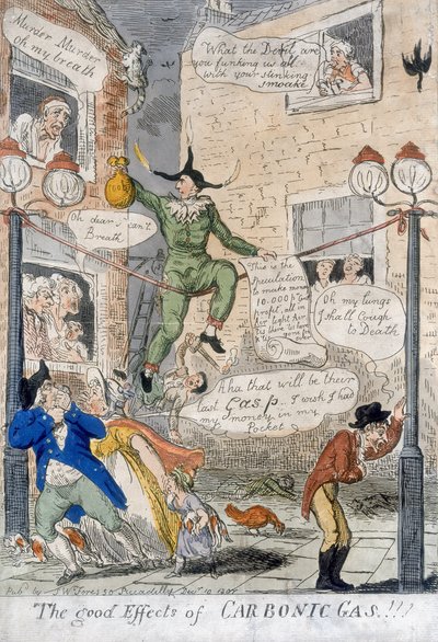 Dobre działanie gazu węglowego!, 1807 (ręcznie barwiony grawerunek) autorstwa Isaac Cruikshank