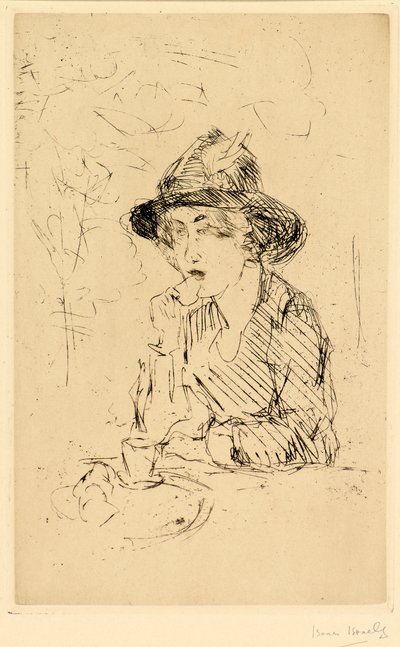 Dame aan ontbijttafel [Pani przy śniadaniu] (akwaforta) autorstwa Isaac Israels