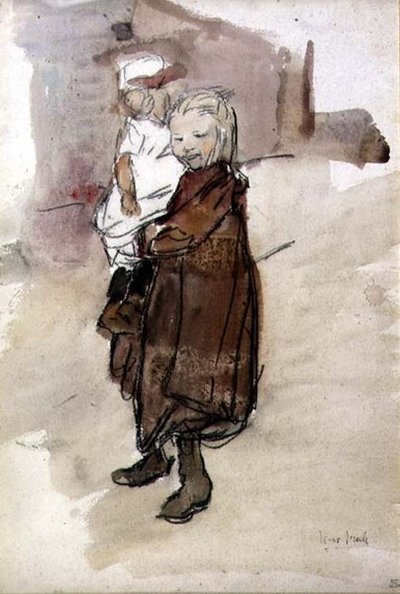 Dziewczynka i dziecko (akwarela na papierze) autorstwa Isaac Israels