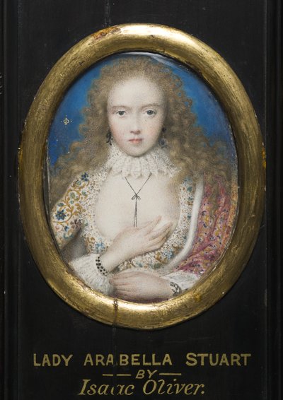 Lady Arabella Stuart (akwarela na pergaminie) autorstwa Isaac Oliver