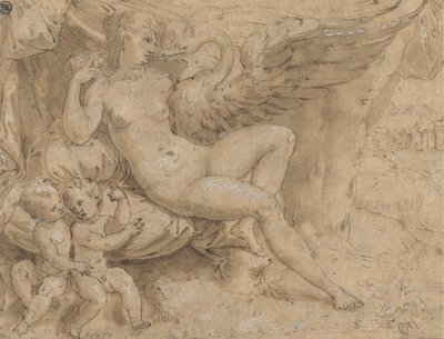 Leda i łabędź autorstwa Isaac Oliver