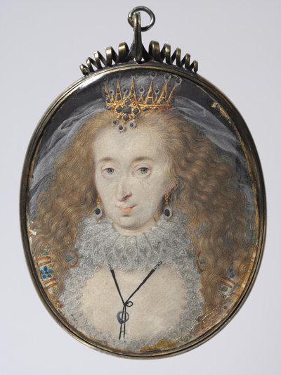 Portret Lucy Russell, hrabiny Bedford, ok. 1608-16 (akwarela na welinie ze złotem i srebrem w srebrnej złoconej oprawie) autorstwa Isaac Oliver