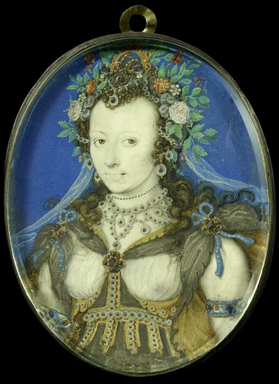 Portret kobiety w stroju maskaradowym jako Flora autorstwa Isaac Oliver