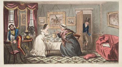 Bath Beau and Frail Belle lub Mr B. and Miss L., z The English Spy, wyd. 1824 (grawerowanie ręcznie kolorowane) autorstwa Isaac Robert Cruikshank