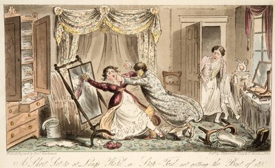 Krótki zestaw do Longs Hotel lub Stop-Ford, który nie jest najlepszy, z pubu The English Spy. 1824 (grawerowanie ręcznie kolorowane) autorstwa Isaac Robert Cruikshank