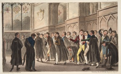 Black Matins, czyli wpływ późnego picia na wcześnie wstających, z The English Spy, wyd. 1824 (grawerowanie ręcznie kolorowane) autorstwa Isaac Robert Cruikshank