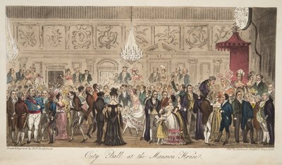 Bal miejski w rezydencji, z The English Spy, wyd. 1824 (grawerowanie ręcznie kolorowane) autorstwa Isaac Robert Cruikshank