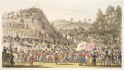 Eton Montem i góra, Salt Hill, z The English Spy, wyd. 1824 (grawerowanie ręcznie kolorowane) autorstwa Isaac Robert Cruikshank