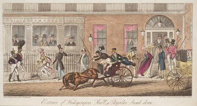Na zewnątrz Fishmongers Hall, St James Street, z widokiem na regularną awarię, z pubu The English Spy. 1824 (grawerowanie ręcznie kolorowane) autorstwa Isaac Robert Cruikshank