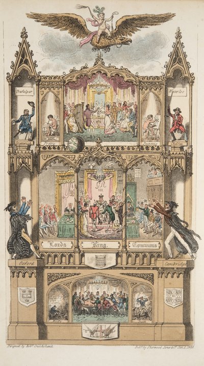 Frontispiece, z The English Spy, wyd. 1824 (grawerowanie ręcznie kolorowane) autorstwa Isaac Robert Cruikshank