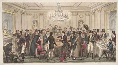 Wnętrze współczesnego piekła - zob. The Cogged Dice, z The English Spy, wyd. 1824 (grawerowanie ręcznie kolorowane) autorstwa Isaac Robert Cruikshank