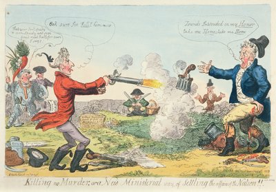 Killing no Murder, czyli nowy ministerialny sposób uregulowania spraw Narodu!, 1809 (akwaforta kolorowa) autorstwa Isaac Robert Cruikshank