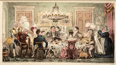 Liston and the Lambkins or the Citizens Dinner Party, z The English Spy, wyd. 1824 (grawerowanie ręcznie kolorowane) autorstwa Isaac Robert Cruikshank